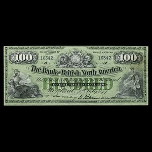 Canada, Bank of British North America, 100 dollars : July 3, 1877