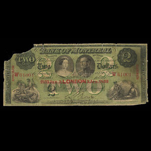 Canada, Bank of Montreal, 2 dollars : January 3, 1859