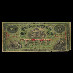 Canada, Bank of Montreal, 5 dollars : January 3, 1859