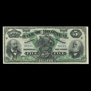 Canada, Bank of Montreal, 5 dollars : January 2, 1895