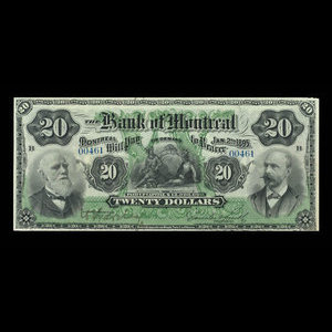 Canada, Bank of Montreal, 20 dollars : January 2, 1895