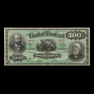 Canada, Bank of Montreal, 100 dollars : January 2, 1892