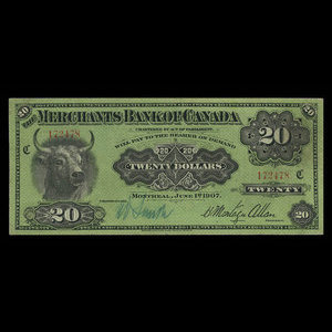 Canada, Merchants Bank of Canada (The), 20 dollars : June 1, 1907