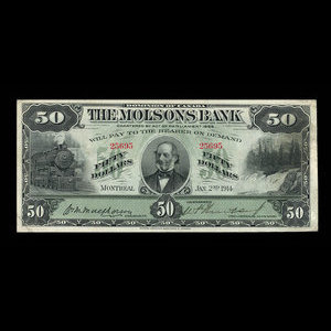 Canada, Molsons Bank, 50 dollars : January 2, 1914