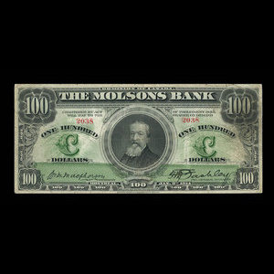 Canada, Molsons Bank, 100 dollars : January 2, 1914