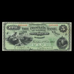 Canada, People's Bank of Halifax, 5 dollars : October 1, 1901