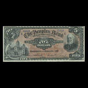 Canada, Peoples Bank of New Brunswick, 5 dollars : June 2, 1897