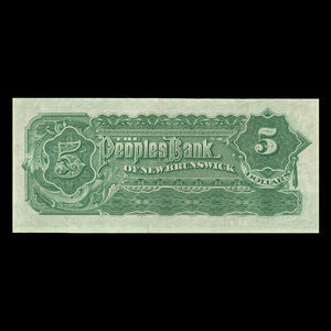 Canada, Peoples Bank of New Brunswick, 5 dollars : June 2, 1897