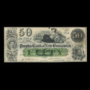 Canada, Peoples Bank of New Brunswick, 50 dollars : October 6, 1905