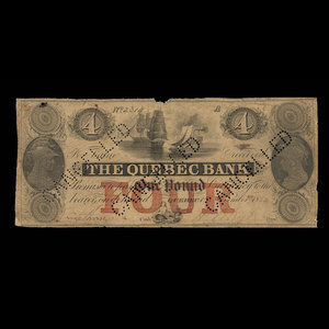 Canada, Quebec Bank, 4 dollars : November 1, 1852