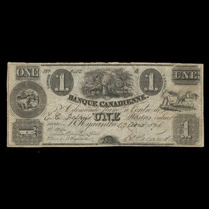 Canada, Banque Canadienne, 1 dollar : August 23, 1836