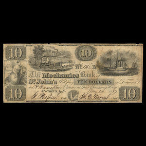 Canada, Mechanics Bank of St. John's, 10 dollars : May 20, 1837