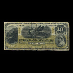 Canada, Union Bank of Canada (The), 10 dollars : August 2, 1886