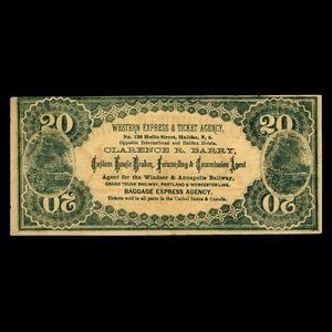 Canada, Western Express & Ticket Agency, no denomination : 1895