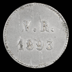 Canada, Vital Raparie (V.R.), no denomination : 1893