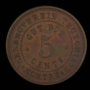 Canada, Gesangverein Teutonia, 5 cents : 1888