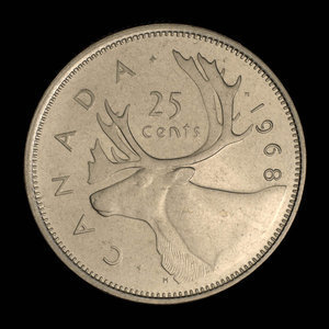 Canada, Elizabeth II, 25 cents : 1968