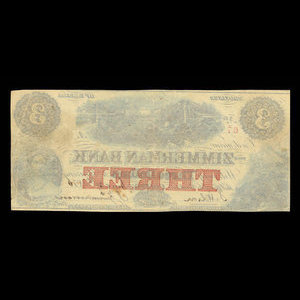 Canada, Zimmerman Bank, 3 dollars : June 29, 1856