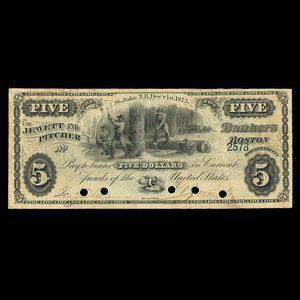 Canada, Jewett & Pitcher, 5 dollars : December 1, 1873