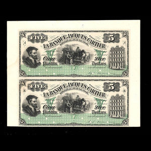Canada, Banque Jacques-Cartier, 5 piastres : June 1, 1886