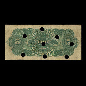 Canada, Peoples Bank of New Brunswick, 5 dollars : November 2, 1885