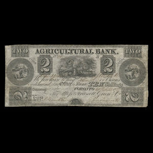 Canada, Agricultural Bank (Toronto), 2 dollars : September 21, 1837