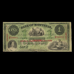 Canada, Bank of Montreal, 1 dollar : January 3, 1859