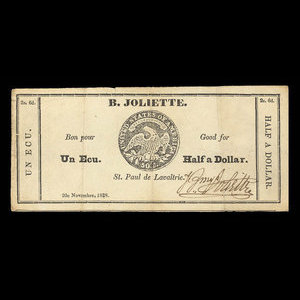 Canada, B. Joliette, 1 ecu : November 20, 1838