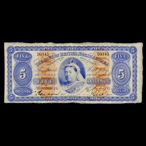 Canada, Bank of British North America, 5 dollars : May 1, 1884