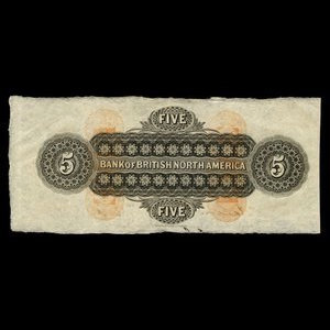 Canada, Bank of British North America, 5 dollars : May 1, 1884