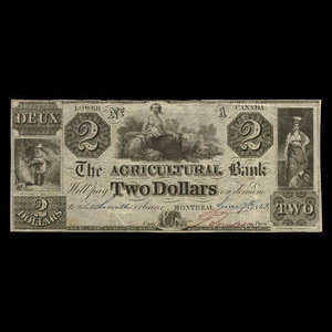 Canada, Agricultural Bank (Montreal), 2 dollars : June 7, 1843