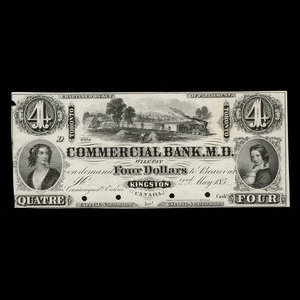 Canada, Commercial Bank of the Midland District, 4 dollars : May 2, 1855