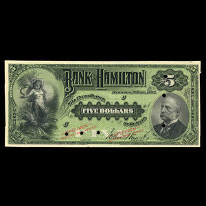 Canada, Bank of Hamilton, 5 dollars : June 1, 1892