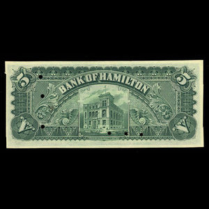 Canada, Bank of Hamilton, 5 dollars : June 1, 1892