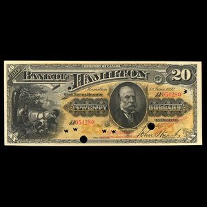 Canada, Bank of Hamilton, 20 dollars : June 1, 1892