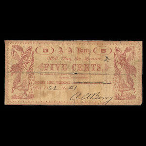 Canada, A.A. Barry, 5 cents : October 18, 1862