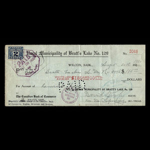 Canada, Bratt's Lake No.129, 185 dollars : September 30, 1930
