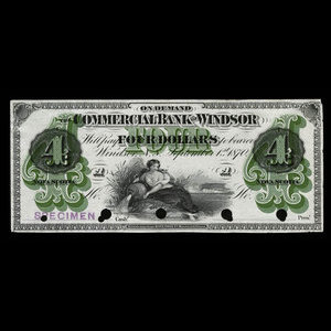 Canada, Commercial Bank of Windsor, 4 dollars : September 1, 1870