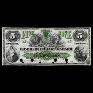 Canada, Commercial Bank of Windsor, 5 dollars : September 1, 1870