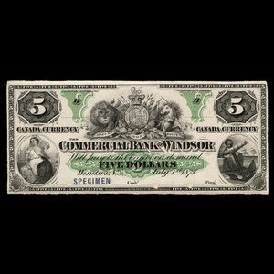 Canada, Commercial Bank of Windsor, 5 dollars : July 1, 1871