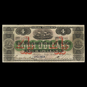 Canada, Merchants' Bank of Halifax, 4 dollars : July 1, 1871
