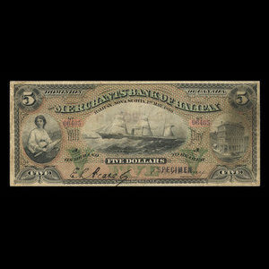 Canada, Merchants' Bank of Halifax, 5 dollars : May 1, 1890