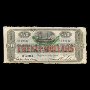Canada, Merchants' Bank of Halifax, 20 dollars : October 1, 1869