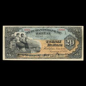 Canada, Merchants' Bank of Halifax, 20 dollars : January 1, 1883