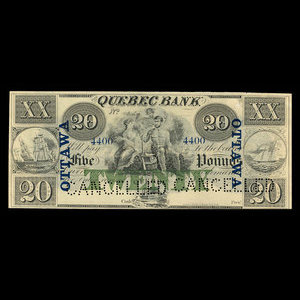 Canada, Quebec Bank, 20 dollars : 1863