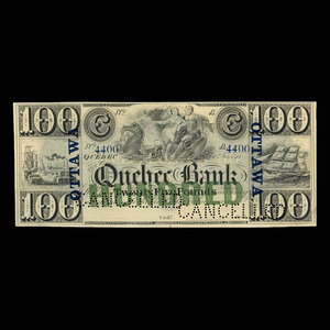 Canada, Quebec Bank, 100 dollars : 1863
