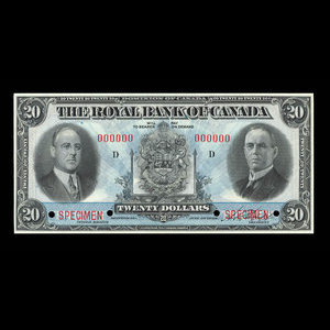 Canada, Royal Bank of Canada, 20 dollars : July 3, 1933