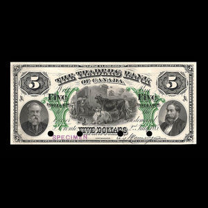 Canada, Traders Bank of Canada, 5 dollars : July 2, 1885