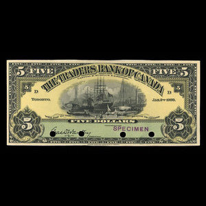 Canada, Traders Bank of Canada, 5 dollars : January 2, 1909