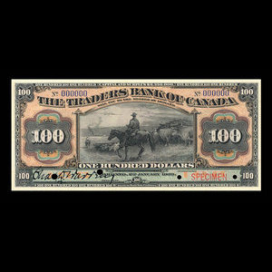 Canada, Traders Bank of Canada, 100 dollars : January 2, 1909